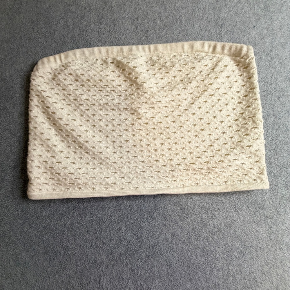 Womens Cream Pointelle Knit Tube Top Strapless Open Weave Layering Bandeau
